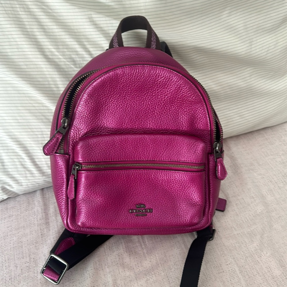 Coach pink metallic small backpack
